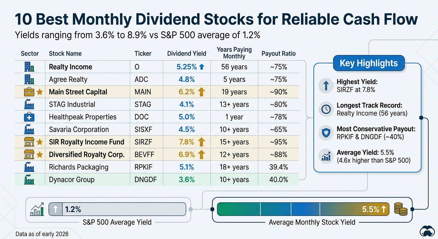 10 Best Monthly Dividend Stocks for Reliable Cash Flow